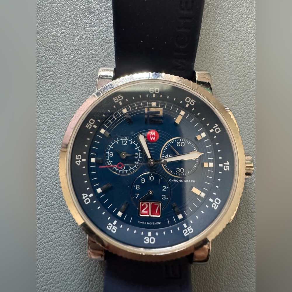Michele Sport Chronograph Navy Silicone Strap Watch